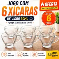 Jogo 6 Xícaras Vidro 90ml Café Chá – Kit Completo Resistente Cozinha Moderna