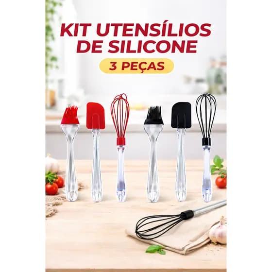 Kit de Utensílios de Cozinha em Silicone Completo Espátula Pincel Fouet para Confeitaria e Culinária