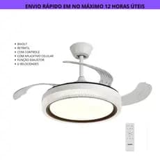 Ventilador de Teto Retrátil 66W com Luminária 3000 Lumens Bivolt Branco