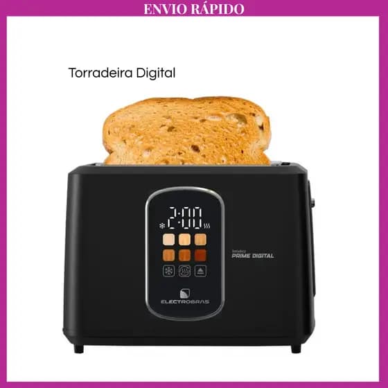Torradeira Elétrica ElectroBras Prime Digital EBTP10 1000W 110V Preto Com Controle De Temperatura