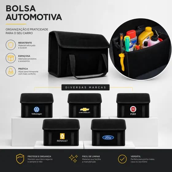 Bolsa Organizadora de Porta Malas Feita de Carpete Premium Guarda Ferramentas Automotivas Multiuso