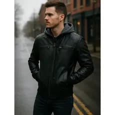 jaqueta de courino masculina, jaqueta couro fake, jaqueta masculina com capuz, casaco inverno masculino, jaqueta slim