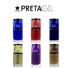 Kit 6 Esmaltes Metálico Azul Vermelho Dourado Roxo Manicure Atacado Preta Gil 10ml