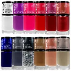 Kit 12 Esmaltes Preta Gil Vermelho Nude Azul Metálico Vegano Manicure Atacado 10ml Cada