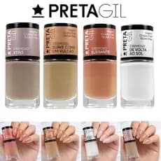 Kit 4 Esmaltes Vegano Cremoso Nude Terracota Branco Secagem Rápida Manicure Preta Gil 10ml