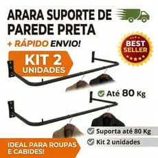 Kit 2 Araras de 70CM para Lojas de Roupa Fixa Para Lojas Closets Provadores Suporte Para Cabides