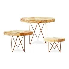 Kit Boleiras em Ferro com Tampo de Madeira Pinus 3 BoleirasTamanhos diferentes