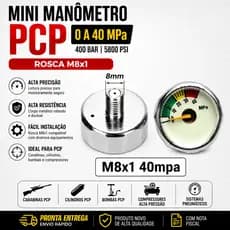 Mini Manômetro PCP 0-40MPa 400Bar 5800PSI Rosca M8x1 Alta Pressão P/ Carabina PCP
