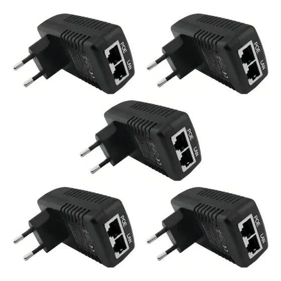 Kit 5 Fonte Poe Rj45 48v 0.5a Roteadores Câmera Bivolt 110v/220v