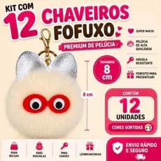 kit 12 chaveiros Fofuxo pelúcia  8cm cores sortidas para bolsa lembrancinha brindes barato eventos.