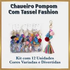 KIT COM  12 CHAVEIROS POMPOM COLORIDO COM TASSEL FASHION PARA BOLSAS CHAVES MOCHILA BRINDE LEMBRANCINHAS BARATAS