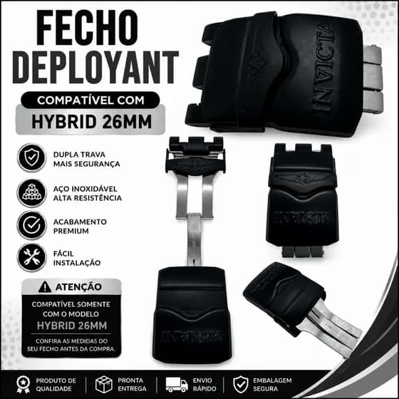 Fecho Deployant Compatível com Relógio Invicta Hybrid 26mm Preto