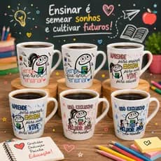 Jogo Kit 6 Xicaras Porcelana Sortidos Professores Presente Decoração Café Chá Especial