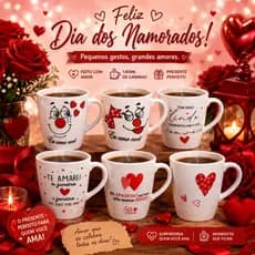 Kit Jogo Xícara Tulipinha 140ml - Namorados Presente Porcelana Personalizada Conjunto Casal Variado