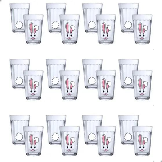 Conjunto Kit 12 Copos Personalizados Coelho Pascoa Bares Restaurantes Vidro Decorado