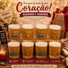 Kit Jogo Par Madrinha e Padrinho 2 Copos Personalizados Decoração Casamento - Festas