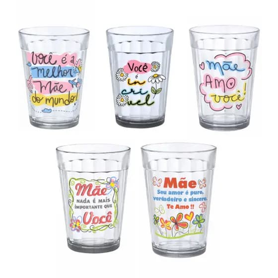 Kit Conjunto 5 Copos Especial Dia Das Mães - Decoração Beber Comemorar