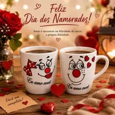 Kit Conjunto Caneca Xícara Personalizada 140ml Par Casal Café Chá Decoração - Dia Dos Namorados