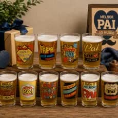Kit 10 Copos Americanos Variados Especial Frases Presente Pai Conjunto Vidro Decorado 190ml Cerveja