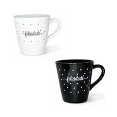 Kit 2 Canecas Xícara Tulipa Chá Café  Porcelana Felicidade Premium 140ml - Decorada