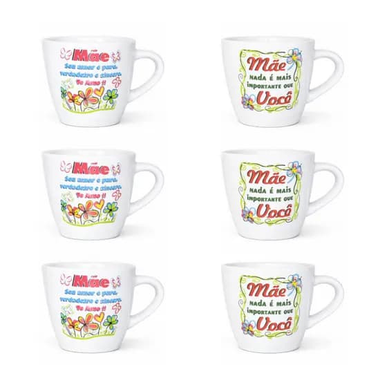 Kit 6 Caneca Jogo De Xícara Tulipinha 150ml Dia Das Mães Sortidas - Presente Decoração Café Chás