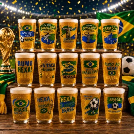 Kit 30 Copos Variado Frases Divertidas Copa Do Mundo Brasil Hexa Decoração Bares Festas Restaurantes