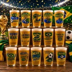 Kit 30 Copos Variado Frases Divertidas Copa Do Mundo Brasil Hexa Decoração Bares Festas Restaurantes