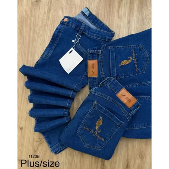 Calça Jeans Feminina Plus Size Cintura Alta Sal E Pimenta linha premium