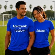 Kit Camiseta Casal Brasil Algodão Estampa Futebol Copa Verde Azul Amarela Branca, Frade divertida