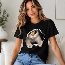 Camiseta Blusa Algodão Gatinho Fofo Rasgando blusa Cute Envio Rápido 100% Algodão