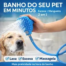 Escova Banho Pet com Mangueira 2,20m Silicone Massageadora Cachorro Gato Controle de Água
