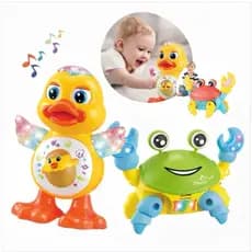Kit Patinho Dançarino + Caranguejo Fujão Musical com Luz e Som Infantil Brinquedo Interativo Crianças
