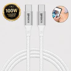 Cabo Carregador Duplo Tipo C para Tipo C 100W Hrebos  Nylon Trançado Reforçado Turbo PD IPhone  Samsung  Xiaomi 2 Metros