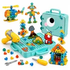 Caixa de Ferramentas Infantil Montessori 232 Peças com Parafusadeira Elétrica Brinquedo Educativo Criança