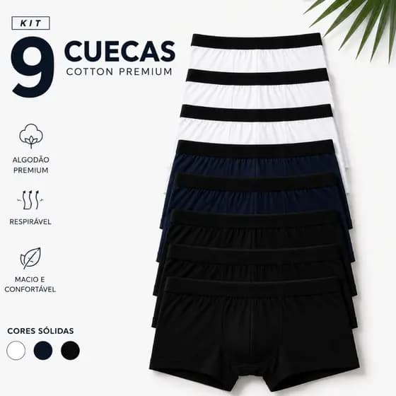 kit 9 Cuecas Boxer Adulto Masculina Algodão Premium Microfibra Promoção