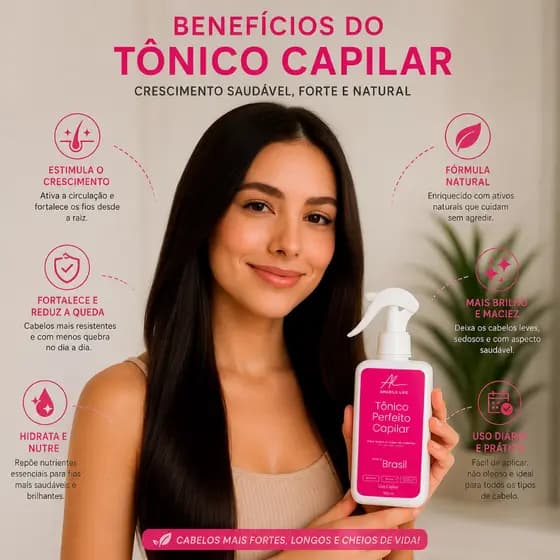 Tônico Capilar de Crescimento 300ML, Antiqueda e Preenche Falhas Amabile Life