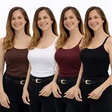 Kit 4 Blusa Feminina Regata De Alça  Canelado Com Bojo Premium Casual Tendência Verão 2026