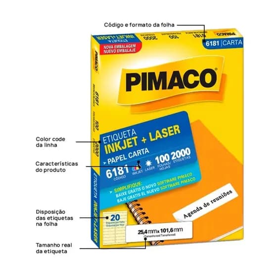 Etiqueta inkjet/laser carta 6181 com 100 folhas - Pimaco
