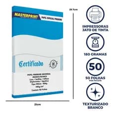 Papel Offset A4 180g Branco Masterprint 200 folhas Diplomata Liso Artesanato