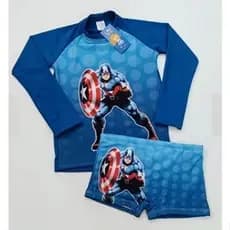 Kit Blusa Térmica Infantil + Sunga Moda Praia e Piscina Proteção Solar Vingadores Capitão América