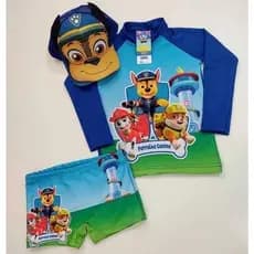 Kit Blusa Térmica Infantil + Sunga e Boné Moda Praia e Piscina Proteção Solar Patrulha Canina