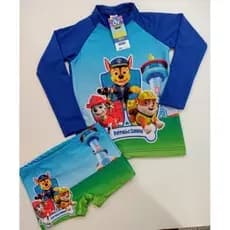 Conjunto UV Infantil Camisa e Sunga para Menino Proteção Solar Praia e Piscina Patrulha Canina