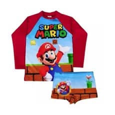 Kit Blusa Térmica Infantil + Sunga Moda Praia e Piscina Proteção Solar Super Mario