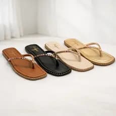 Kit 2 Pares Sandália Rasteirinha Chinelinho Tira de Brilho Strass Colorido Confortavel Moda Casual