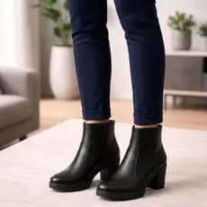 Bota Cano Curto Feminina Lisa Salto Bloco Grosso Alto Bico Redondo Confortavel Macia Moda Casual