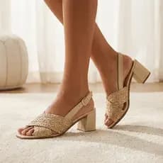 Sandália Feminina Salto Bloco Grosso Médio Ráfia Confortável Elegante Moda Casual Lançamento