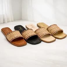 Kit 2 Pares Sandalia Rasteira Feminina Rafia Rasteirinha Chinelo Pedrarias Strass Cravos Casual