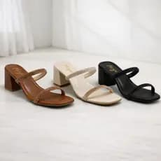 Kit 2 Pares Tamanco Salto Medio Bloco Grosso Brilho Strass Sandália Feminina Confortavel Macio Leve