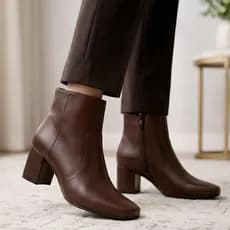 Bota Feminina Bico Quadrado Salto Medio Grosso Cano Curto Ziper Moda Casual Elegante Confortavel