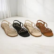 Kit 2 Pares Sandalia Rasteira Feminina Casual Tiras Strass Brilho Bico Quadrado Macia Leve Confort